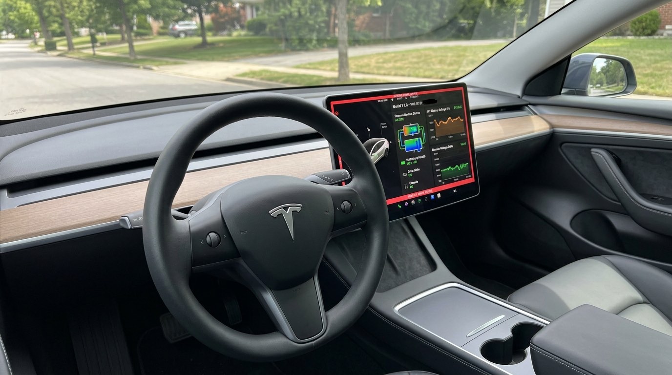 Tesla touchscreen showing Service Mode diagnostics